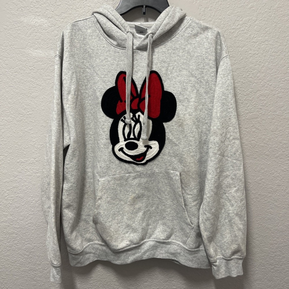 Disney Minnie Mouse Heather Grey Hoodie Crochet Face Size 2XL
